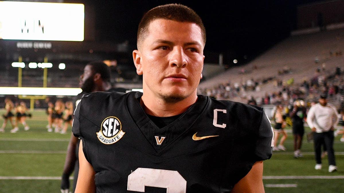 Vanderbilt Commodores quarterback Diego Pavia walking off the field at FirstBank Stadium