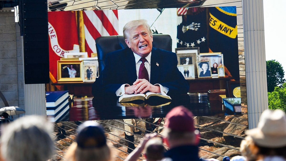 President Donald Trump reading from the Bible