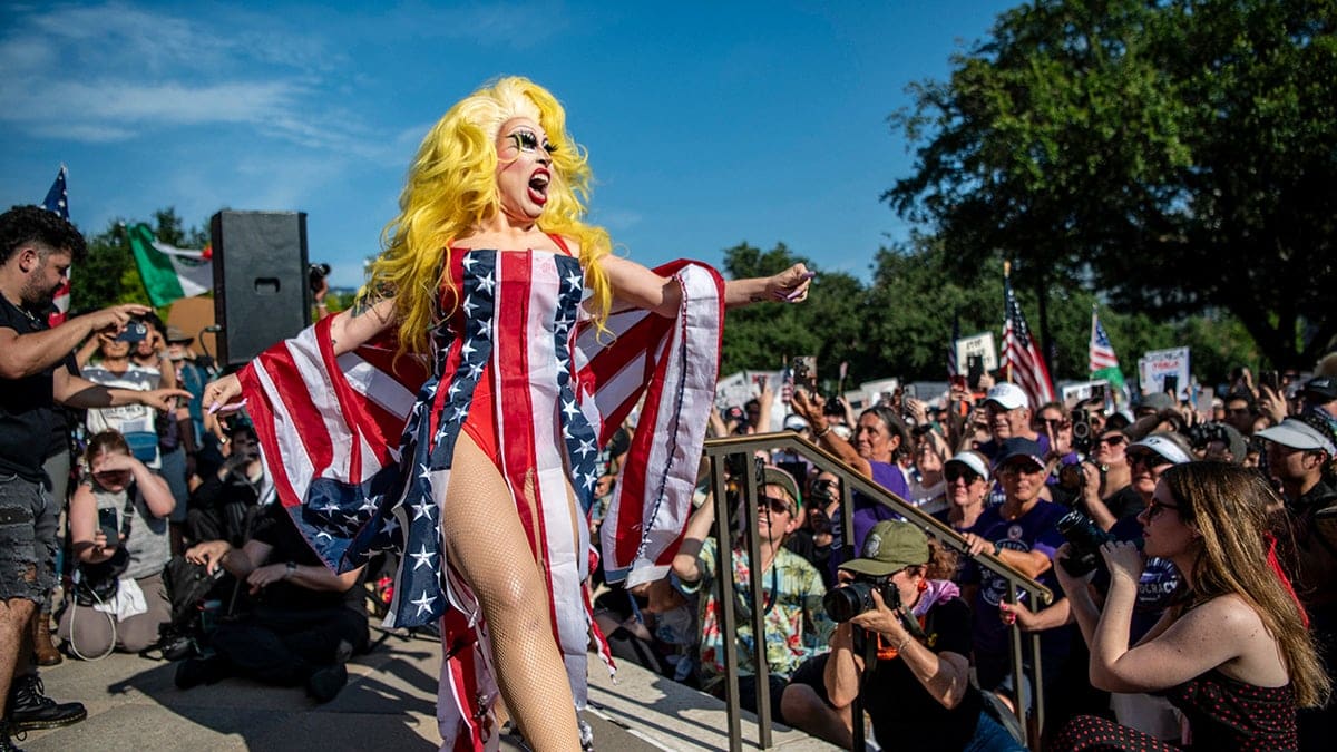 A drag queen performing a routine at the Texas State Capitol in Austin