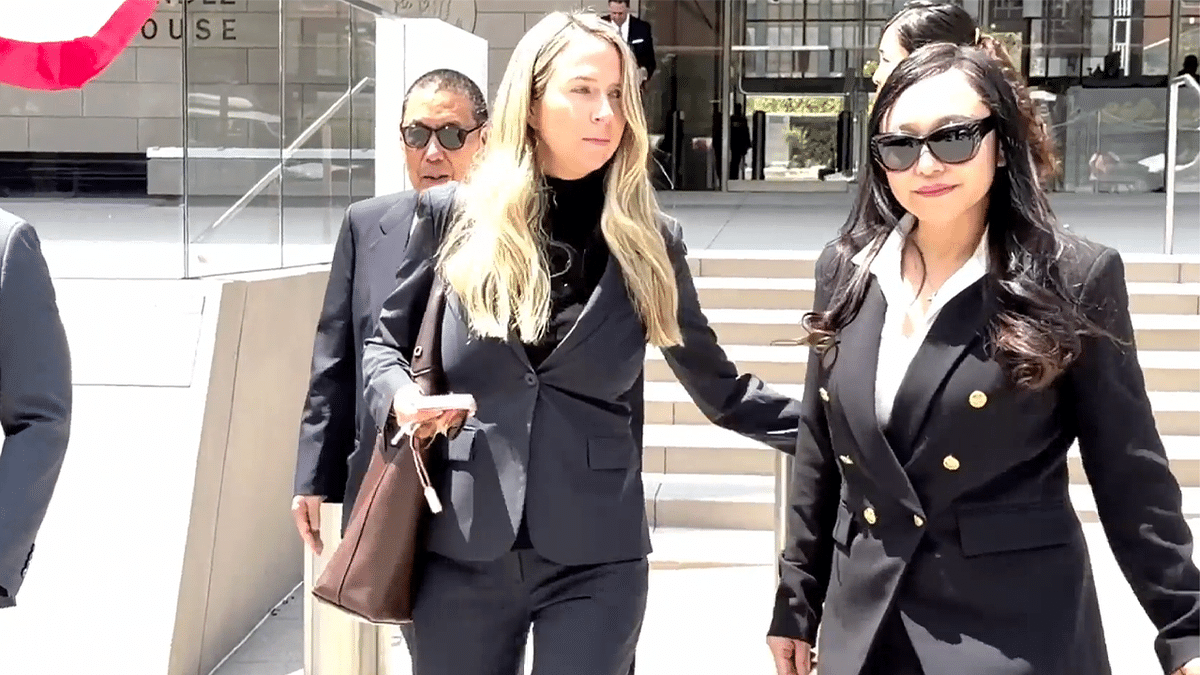 Former Arcadia, California, Mayor Eileen Wang leaves federal court after pleading guilty to acting as an illegal agent of the Chinese government