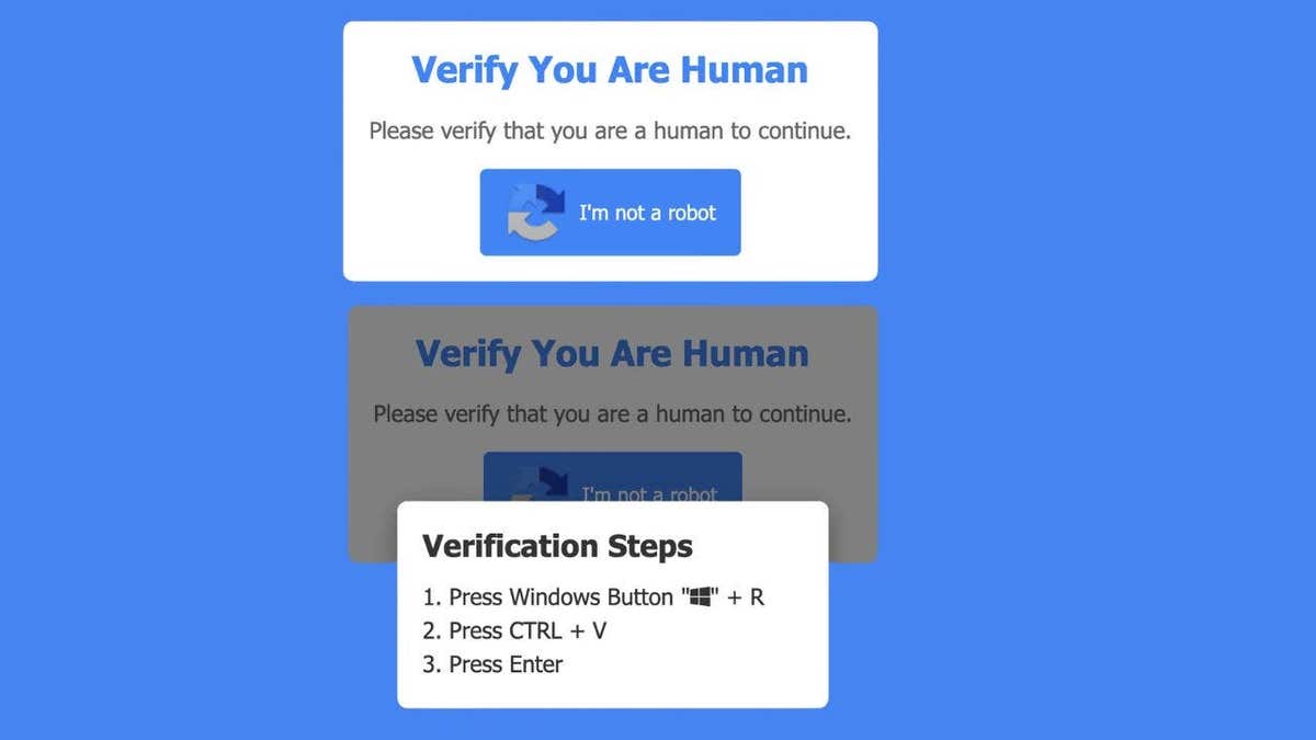 A fake captcha screen