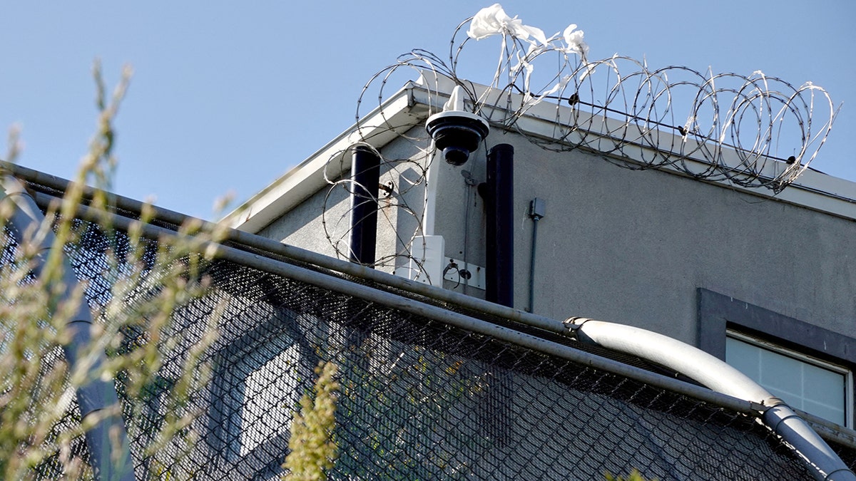 Surveillance camera mounted outside Delaney Hall detention center in Newark, New Jersey