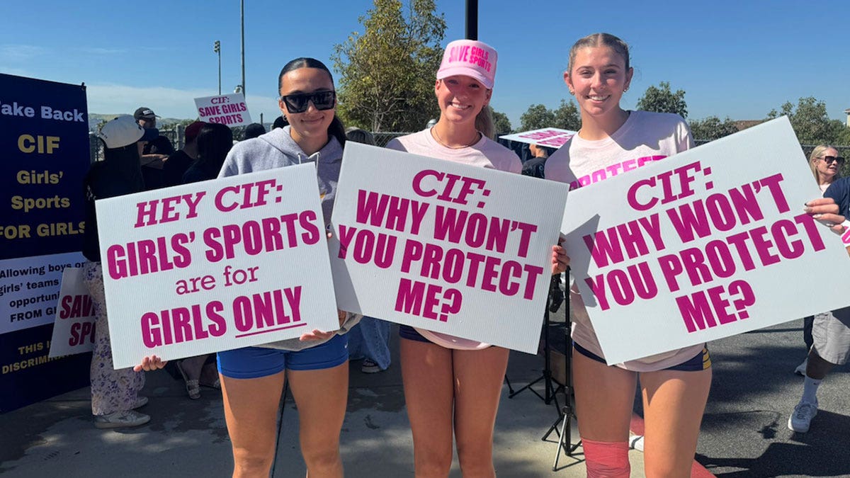 California girls track and field athletes protesting at Yorba Linda High School