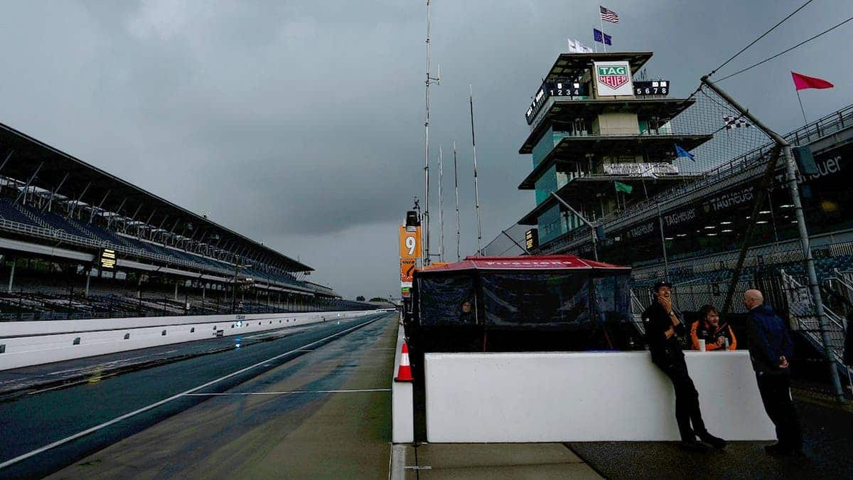 Indianapolis Motor Speedway with clouds in background