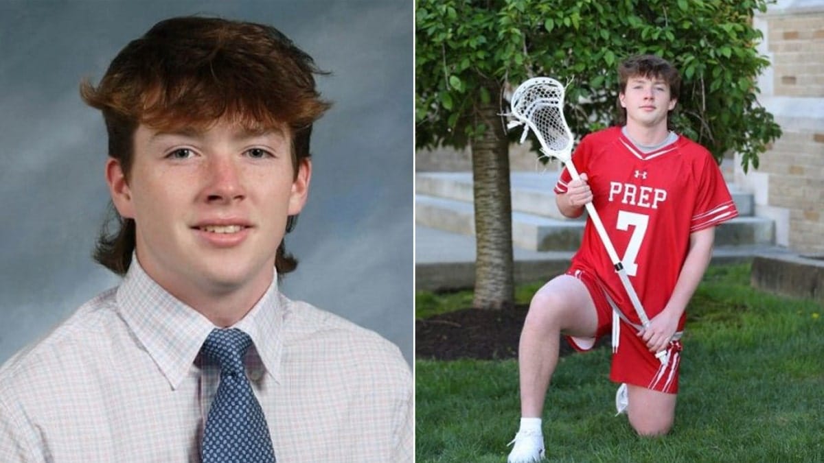 Jimmy McGrath wearing a collared shirt and tie and in a high school lacrosse uniform.