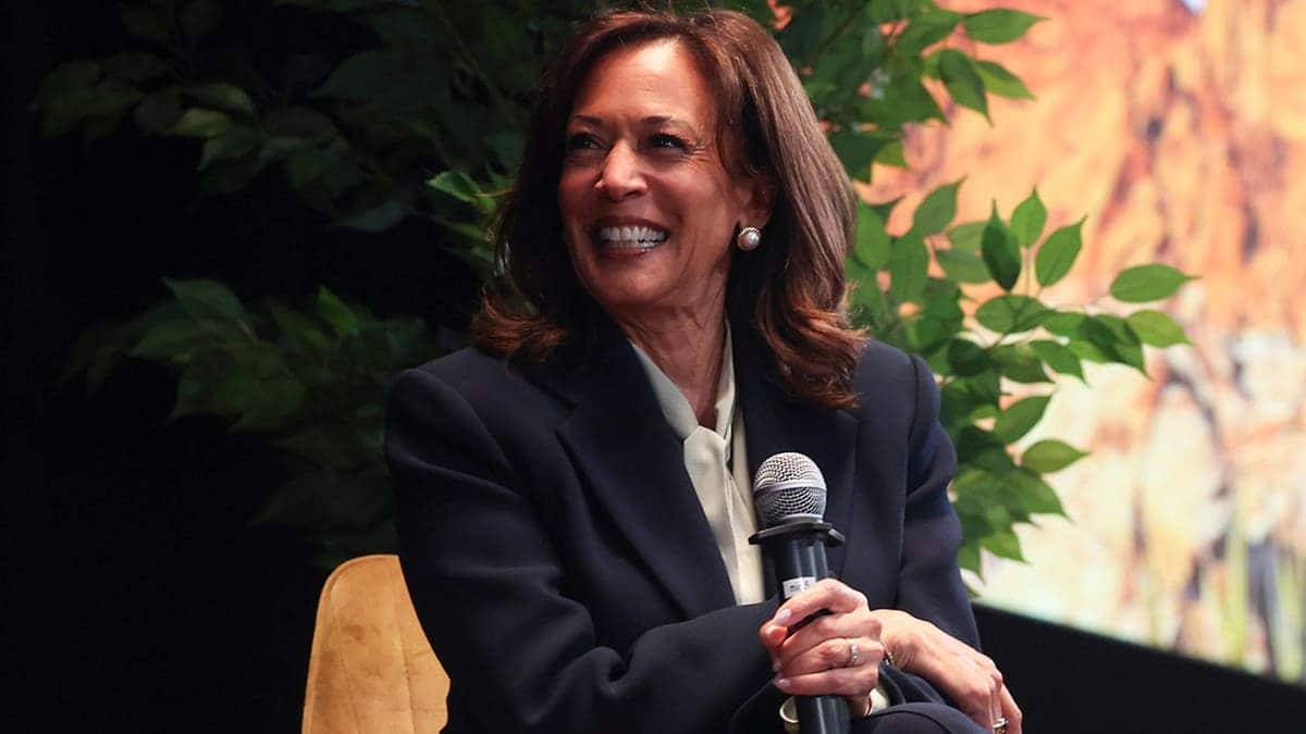 Former Vice President Kamala Harris speaking at MEET Las Vegas event.