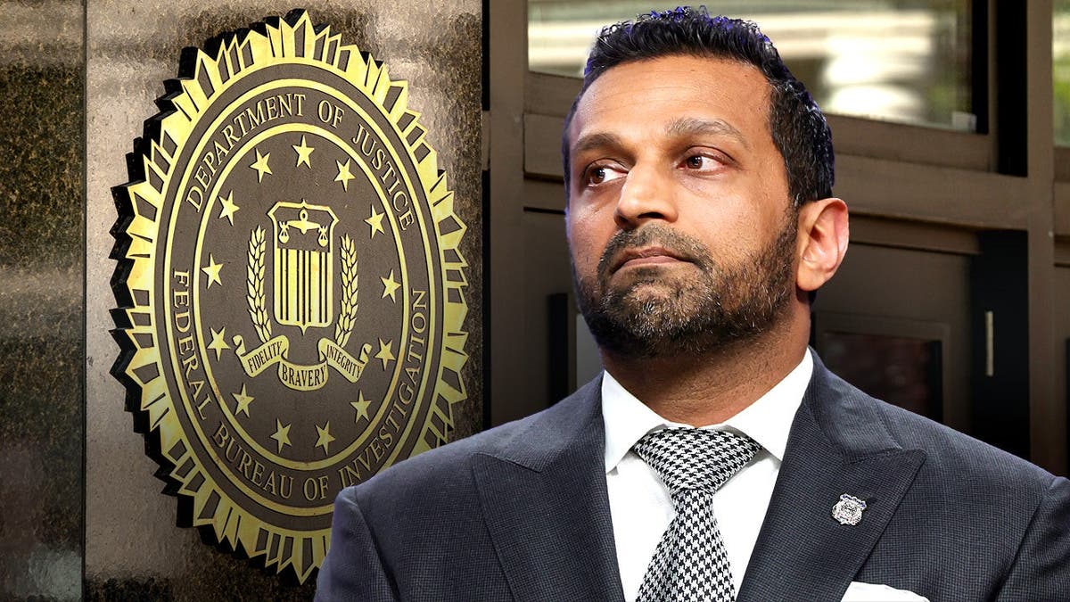 DOJ and FBI buildings with overlay of FBI Director Kash Patel.