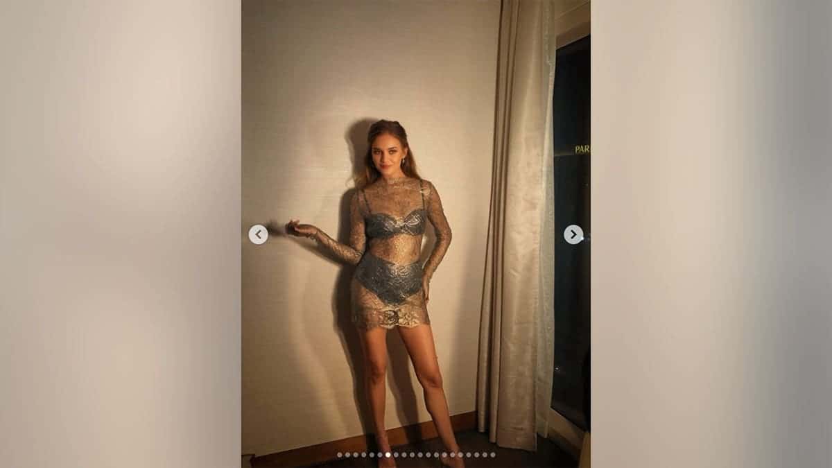 Kelsea Ballerini in a sheer metallic silver dress which exposed her underwear.