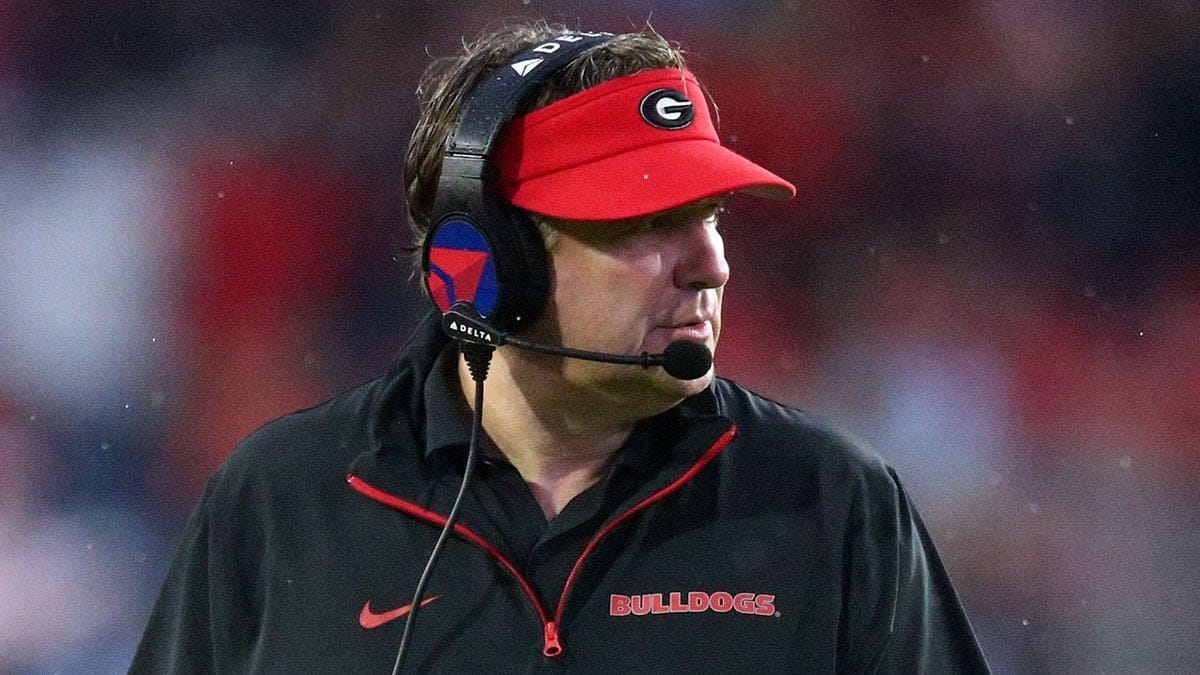 Georgia Bulldogs head coach Kirby Smart watching the game at Vaught-Hemingway Stadium
