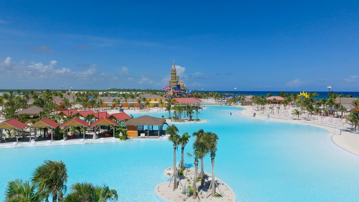 Aerial view of lagoons at Carnival Cruise Line's Celebration Key