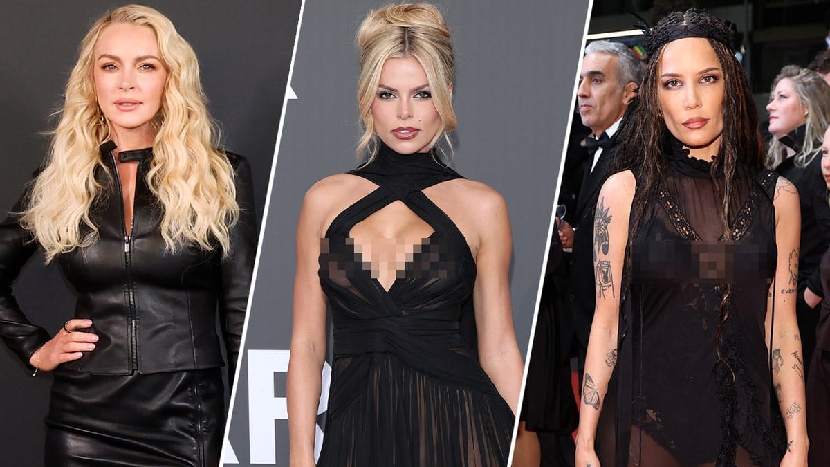 A three-way split of Lindsay Lohan, Brooks Nader and Halsey.