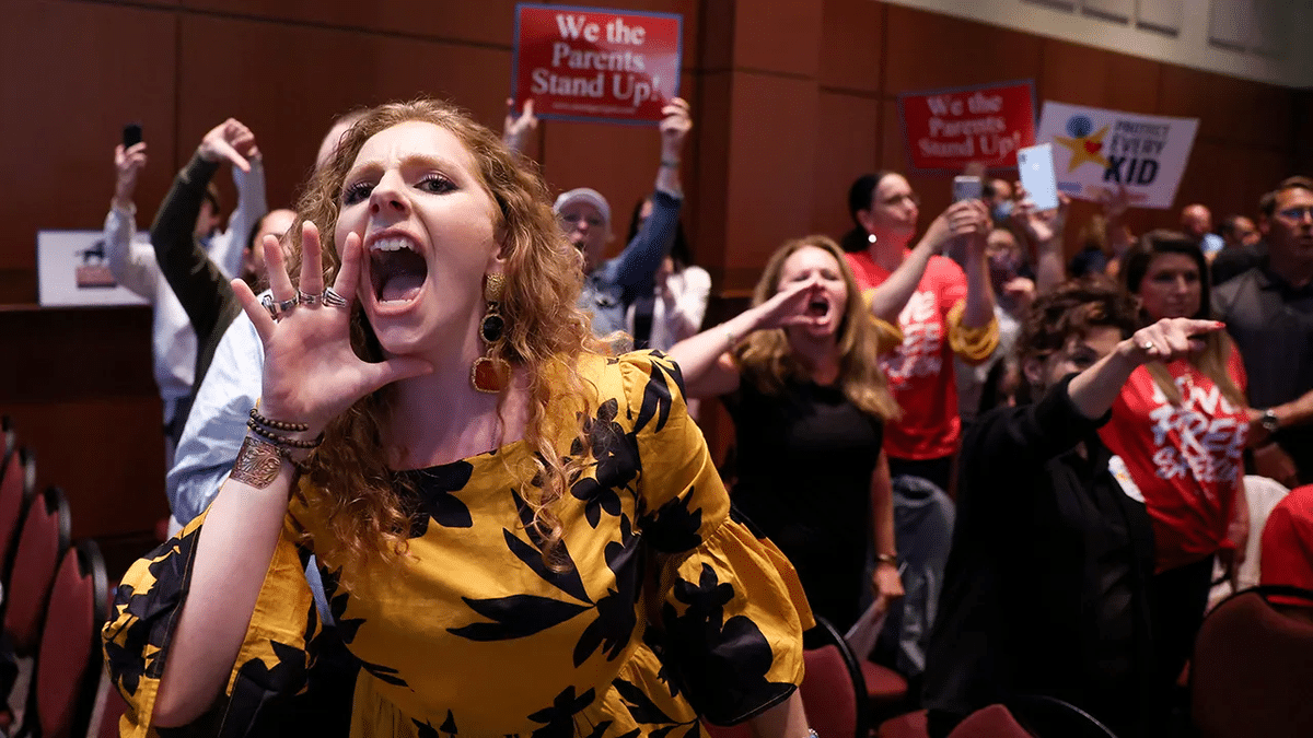 A parent school protest in Loudoun County, Virginia