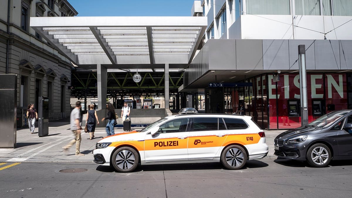 Police vehicle outside of Winterthur train station in Switzerland