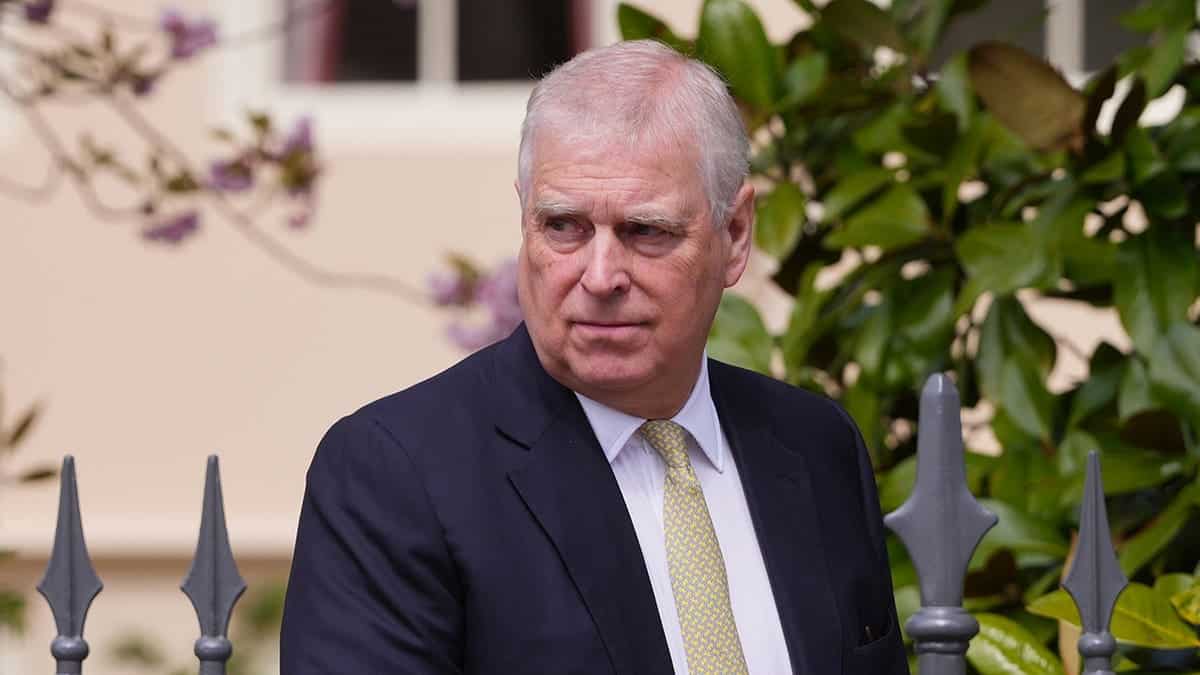 Prince Andrew, Duke of York, looking around while leaving St. George's Chapel at Windsor Castle