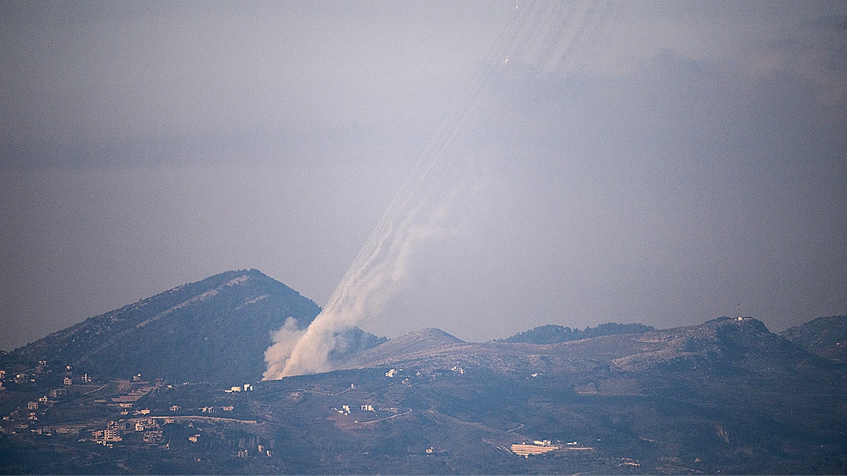 Rockets launching from Lebanon towards Israel seen from Israeli border
