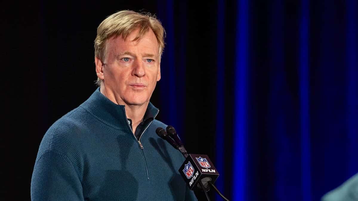 NFL Commissioner Roger Goodell speaking at a press conference in San Francisco