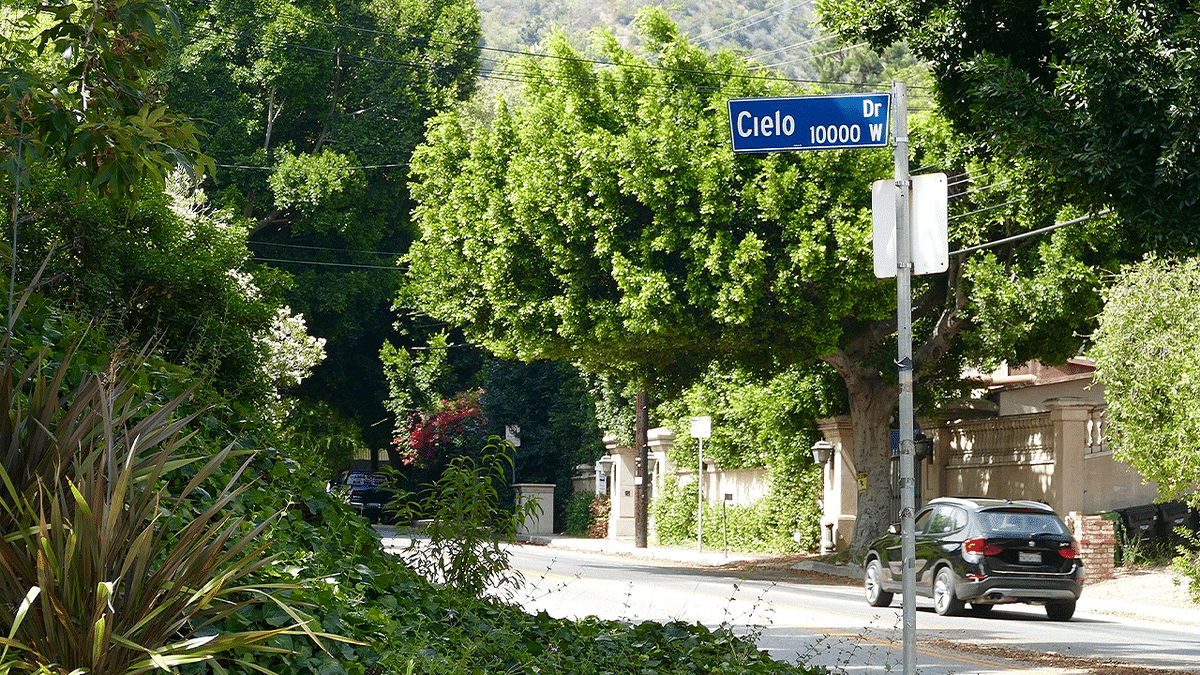 Cielo Drive street sign in Beverly Hills near site of Sharon Tate murders by Charles Manson followers