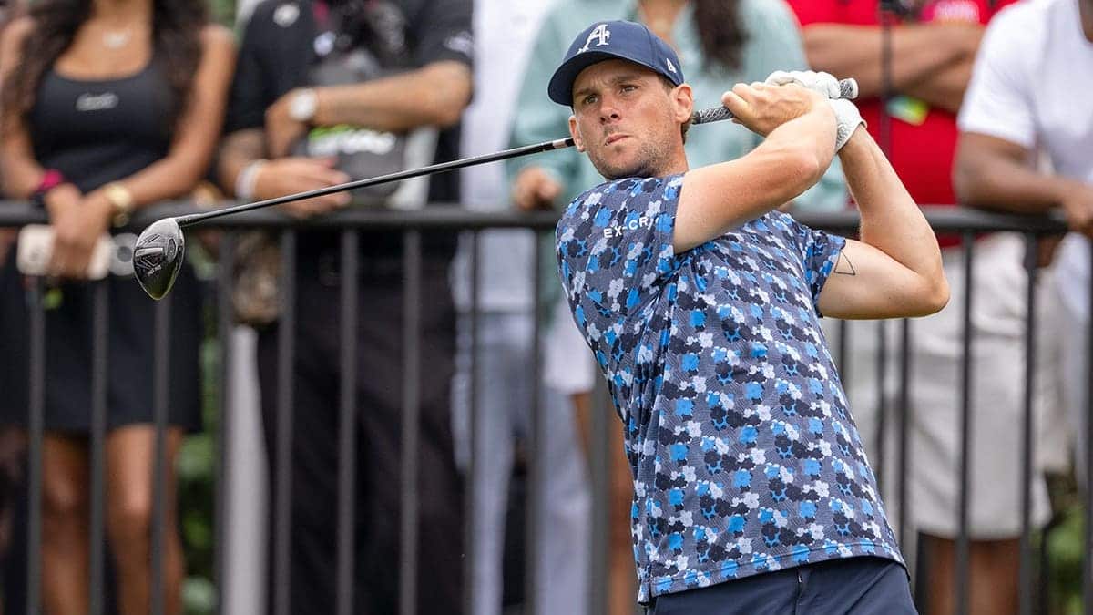 Thomas Pieters tees off on the first hole at LIV Golf Indianapolis