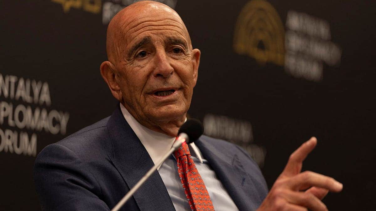 Tom Barrack speaks at an appearance in the middle east