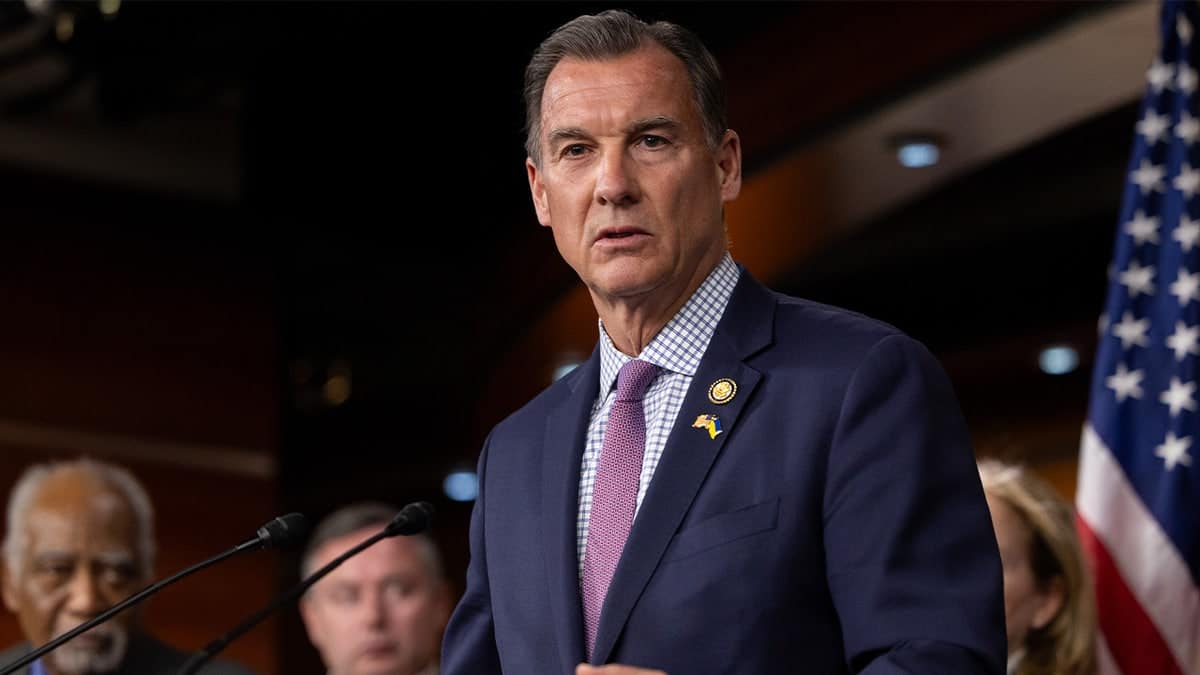 Rep. Tom Suozzi speaking at a press conference with members of the Congressional Ukraine Caucus in Washington, D.C.