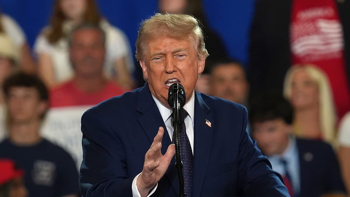 President Donald Trump speaking at a Fighting For American Workers event in Suffern, New York
