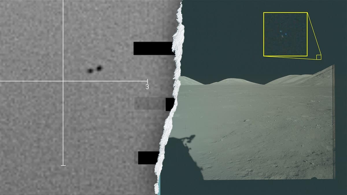 Split screen showing alleged unidentified aerial phenomena in the sky