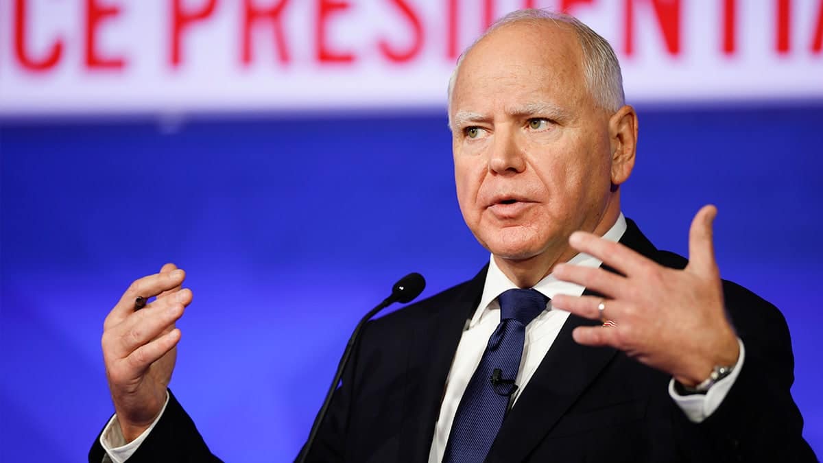 Minnesota Gov. Tim Walz speaking during a debate at CBS Broadcast Center in New York City