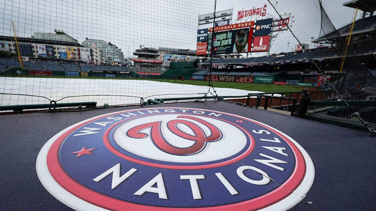 Washington Nationals logo displayed in Nationals Park stadium.