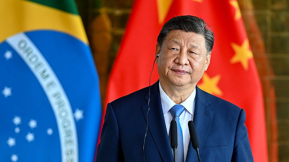 Xi Jinping speaking at a news conference at Alvorada Palace in Brasilia Brazil