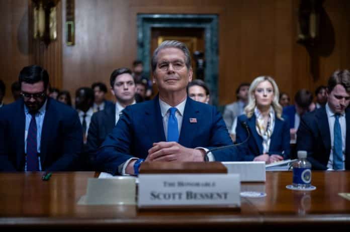 Treasury Secretary Scott Bessent testifies during a Senate Finance Committee hearing.