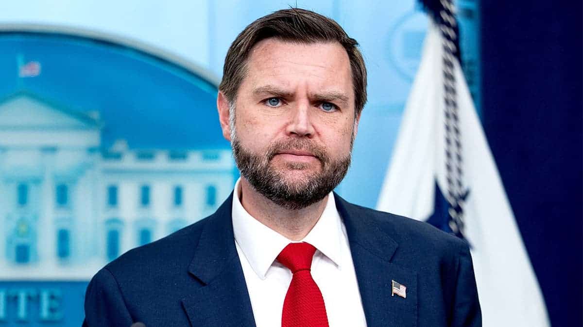 JD Vance speaks during White House press briefing on U.S.-Iran talks.