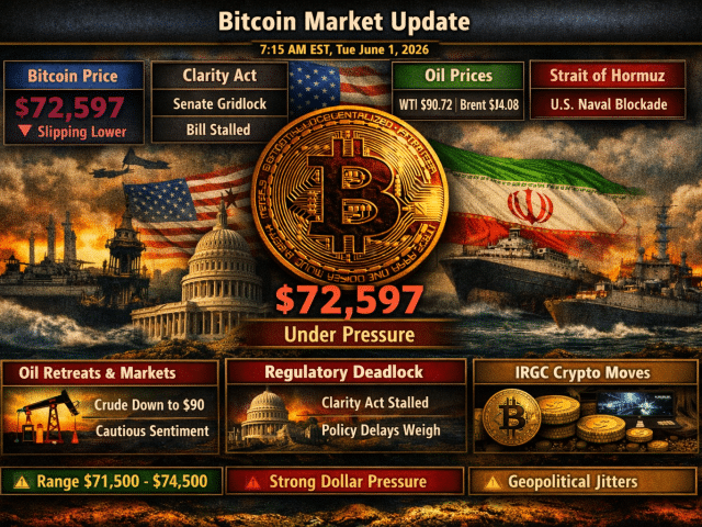 Bitcoin Slides to $72K as CLARITY Act Stalls and the Dollar Tightens Its Grip