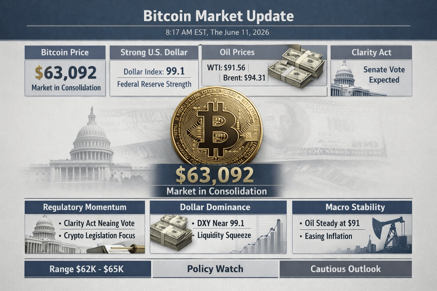 Bitcoin Holds $63K as the Dollar Dominates and the Clarity Act Heads for a Senate Showdown