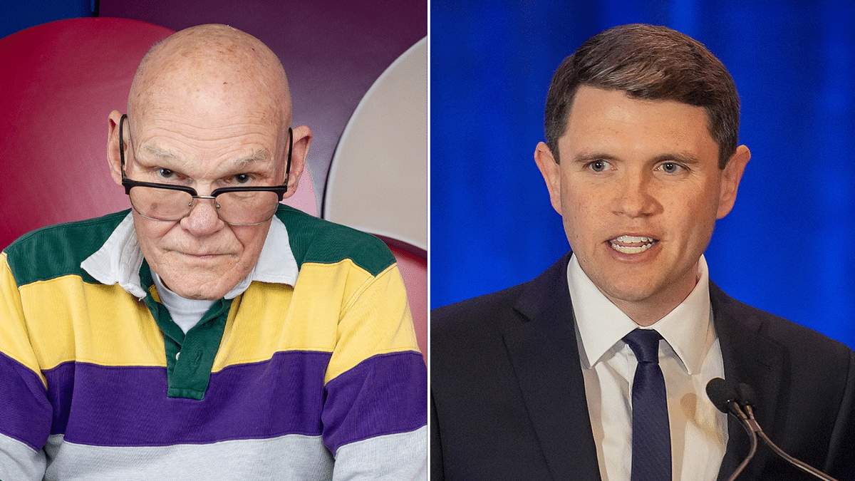 Photos arranged of Democratic strategist James Carville and Texas Democratic Senate candidate James Talarico.