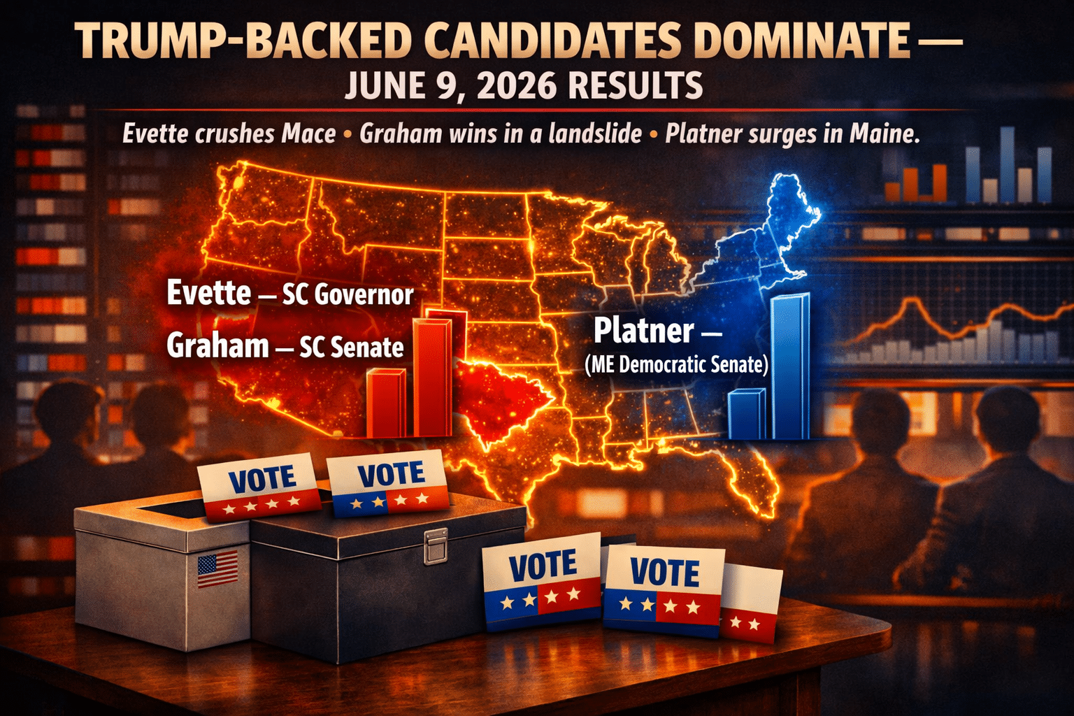 Trump’s Endorsements Dominate: Evette Crushes Mace, Graham Rolls Lynch, and Maine Shifts Blue