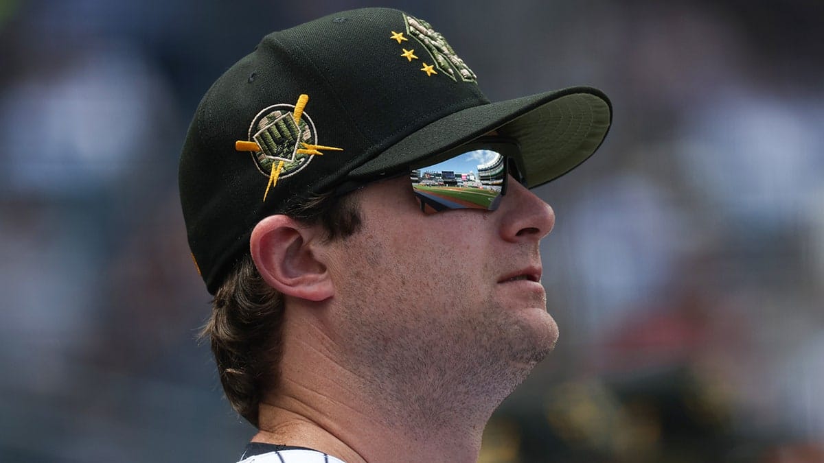 Gerrit Cole of the New York Yankees looking on during a game at Yankee Stadium