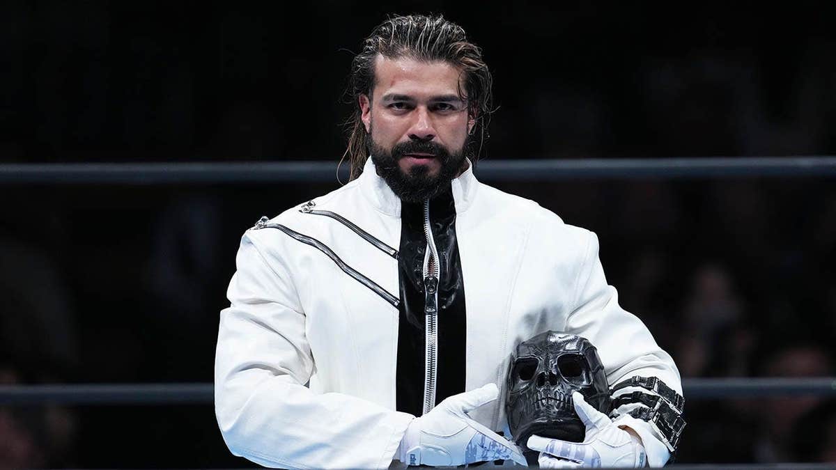 Andrade El Idolo entering the wrestling ring at Ota-City General Gymnasium in Tokyo