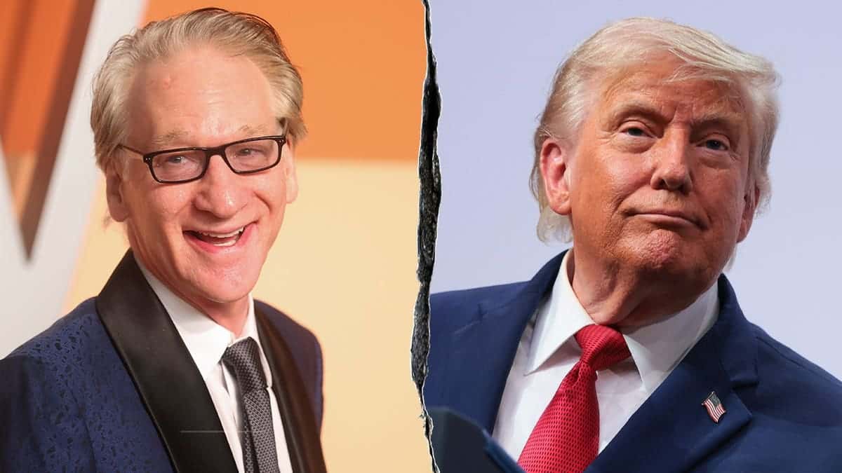 Bill Maher and President Donald Trump side by side in separate images.