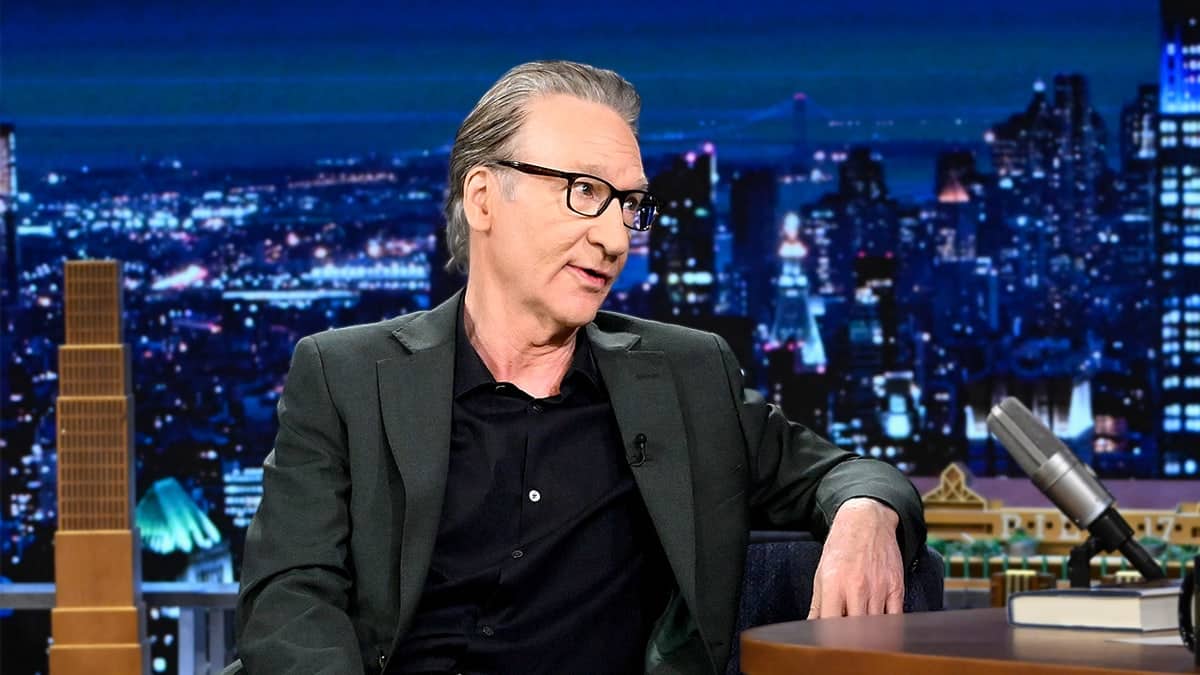 Bill Maher speaks with Jimmy Fallon during an interview on The Tonight Show Starring Jimmy Fallon.