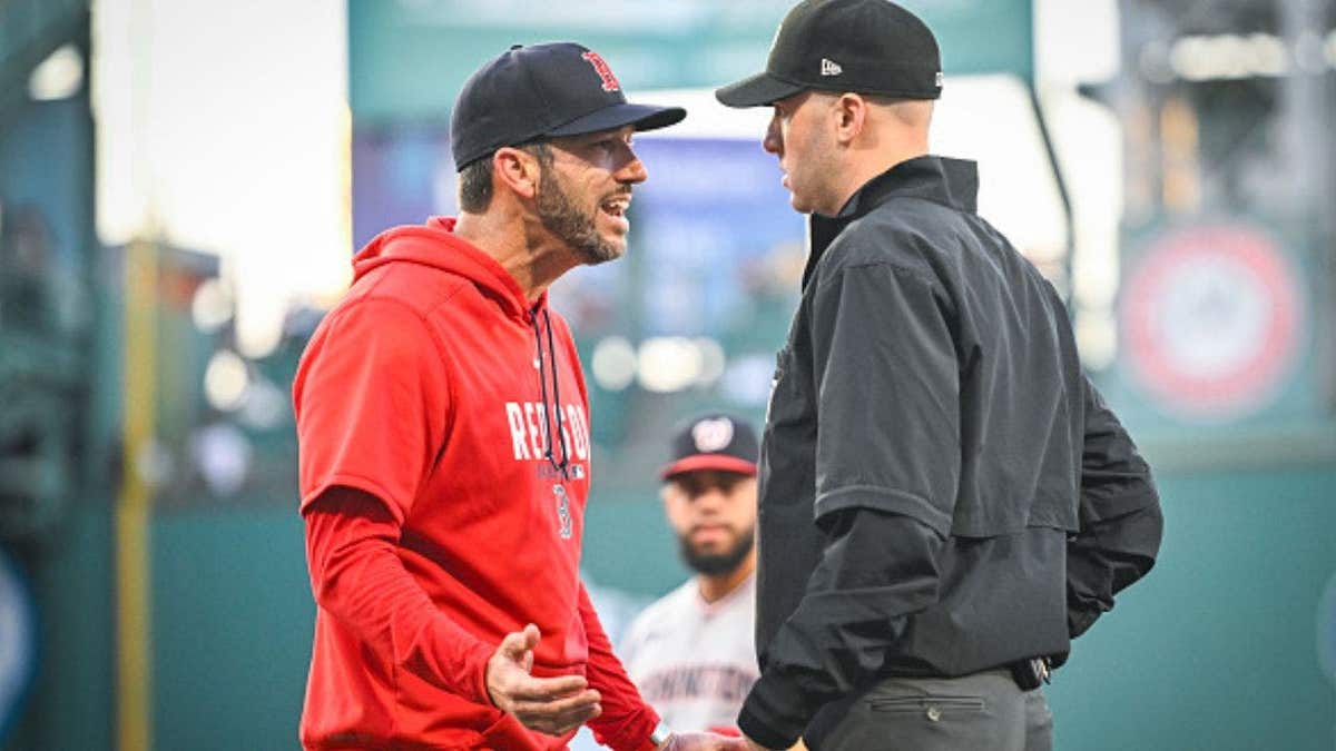 Interim Manager Chad Tracy keeps the argument going after Contreras gets tossed. (Photo by Jaiden Tripi/Getty Images)
