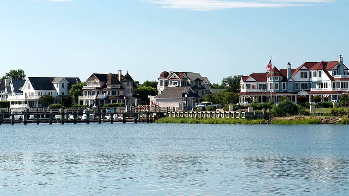 Waterfront houses along the shore in Cape May, New Jersey