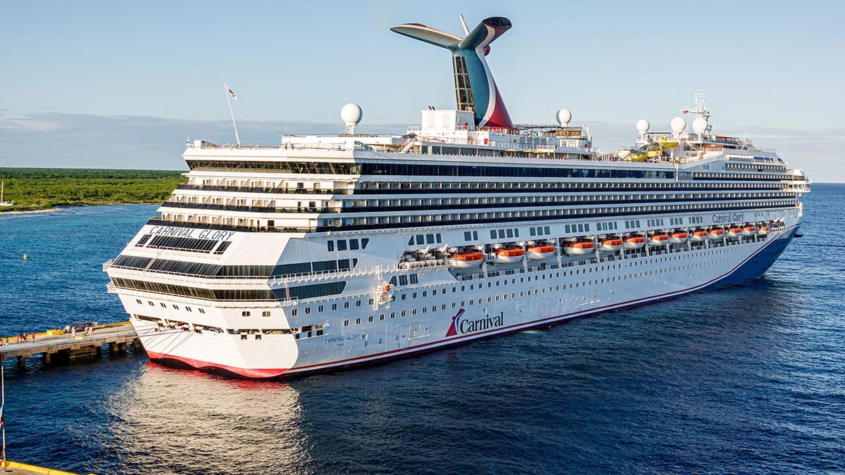 Carnival Glory cruise ship docked at Costa Maya cruise port in Mexico
