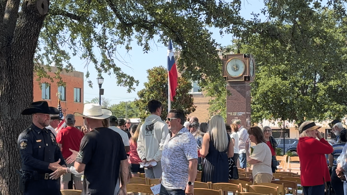 Residents gather in Celina’s downtown square during a Memorial Day event, one of several community traditions city leaders say have helped preserve the town’s small-town identity amid its rapid growth.