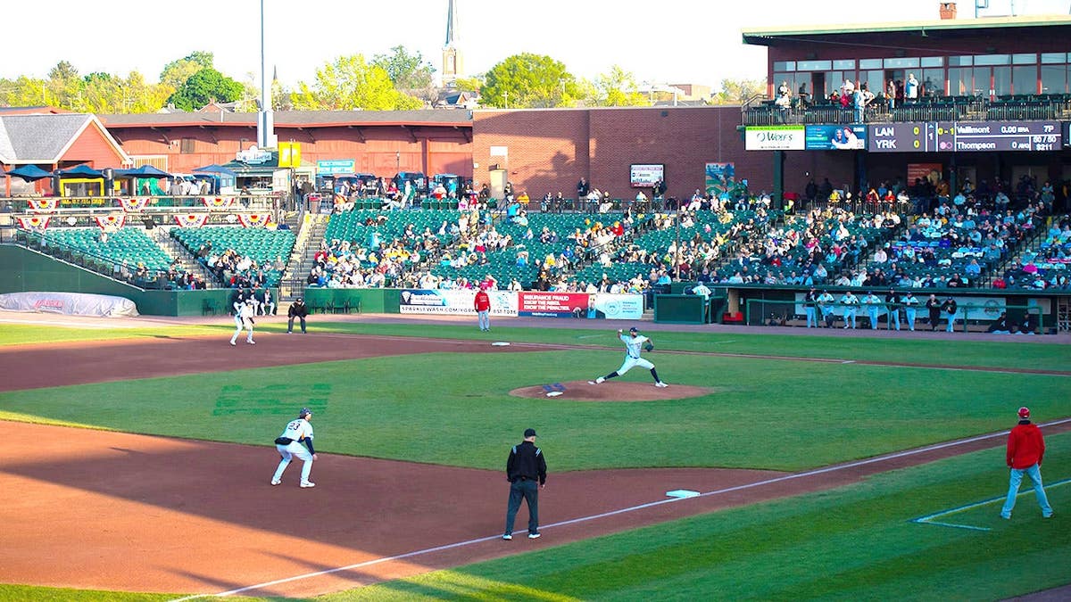 Chris Vallimont pitching for York Revolution at WellSpan Park.