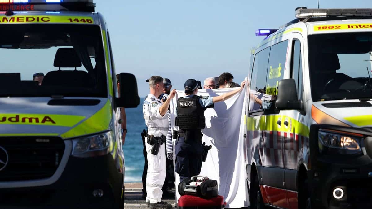 Police and emergency personnel at the scene after reports of a shark attack at Coogee Beach in Sydney, Australia, June 13, 2026.