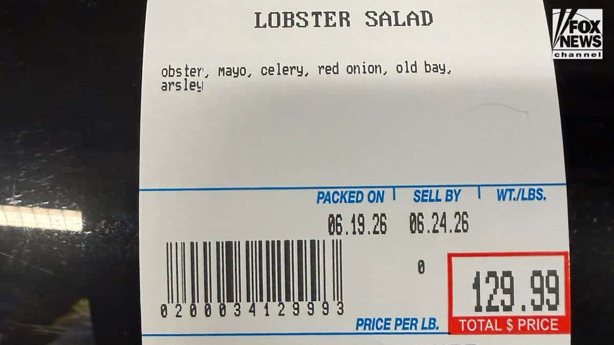View of lobster salad price tag