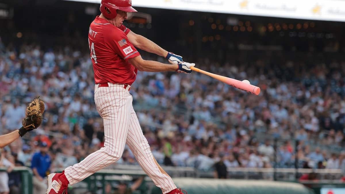 U.S. Sen. Eric Schmitt (R-MO) hits a ball during the annual Congressional baseball game at Nationals Park on June 11, 2025 in Washington, DC. The annual game that began in 1901, features Republican congressional members vs Democratic congressional members and raises money for charity.