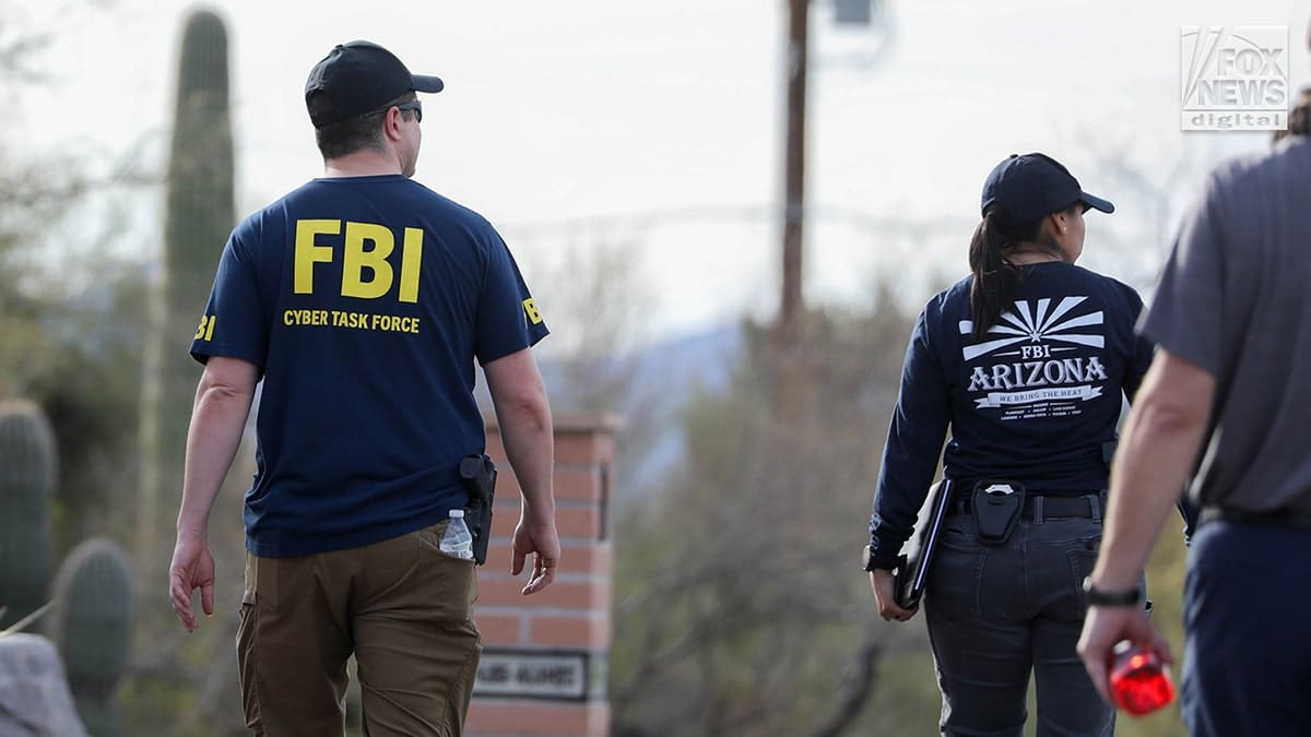 FBI investigators wearing tactical vests walking through Annie Guthrie's neighborhood in Tucson, Arizona