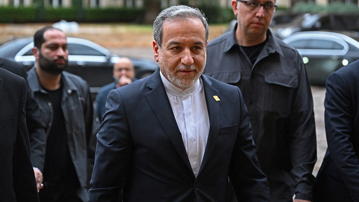 Iranian Foreign Minister Abbas Araghchi arriving at government palace in Beirut