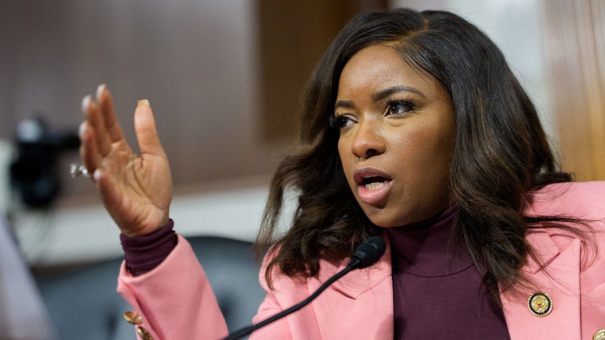 Rep. Jasmine Crockett speaking at a public forum in the Dirksen Senate Office Building in Washington, D.C.